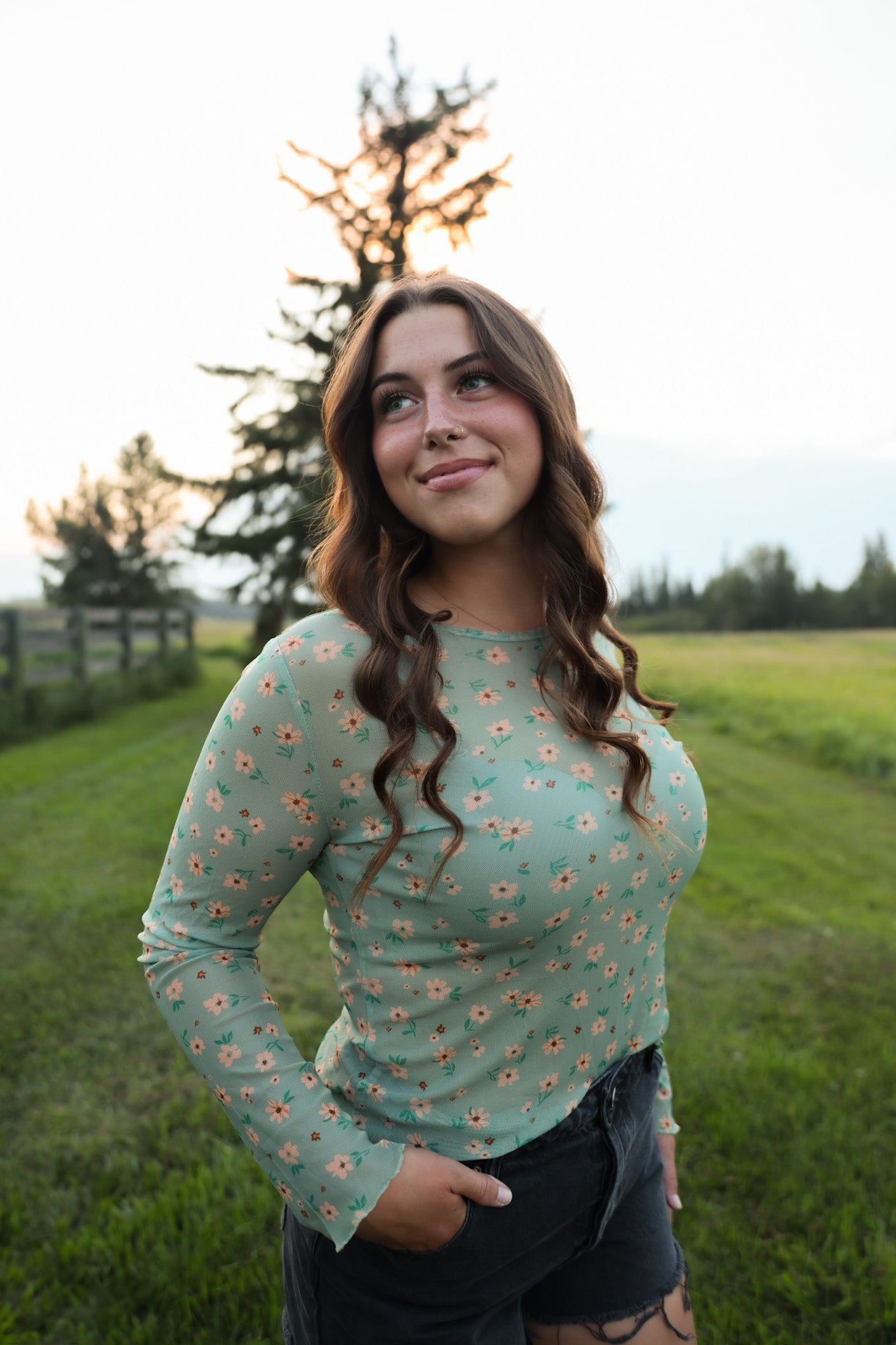 Semi Sheer Lace Flower Top