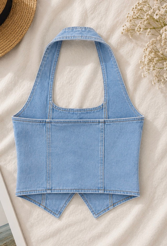 Denim Button Vest