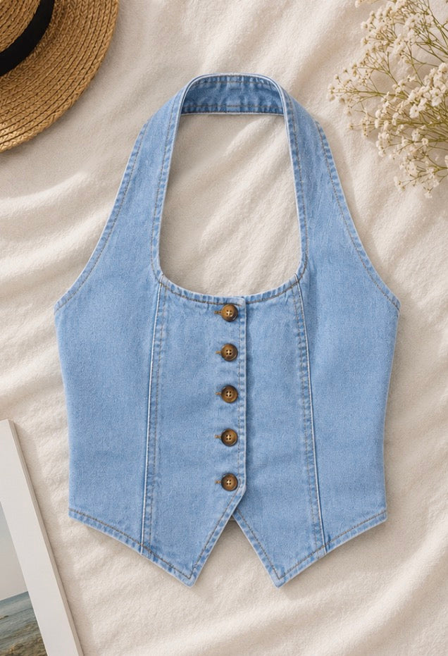 Denim Button Vest