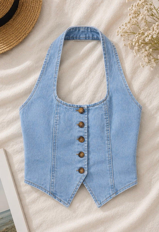 Denim Button Vest
