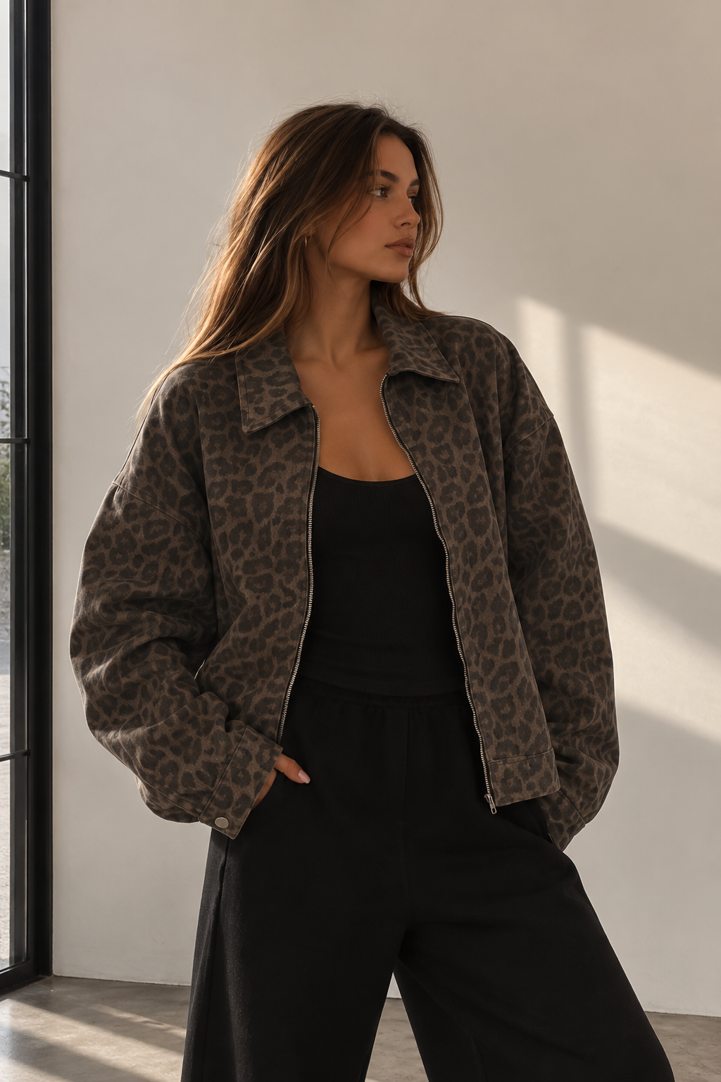 Denim Leopard Print Jacket