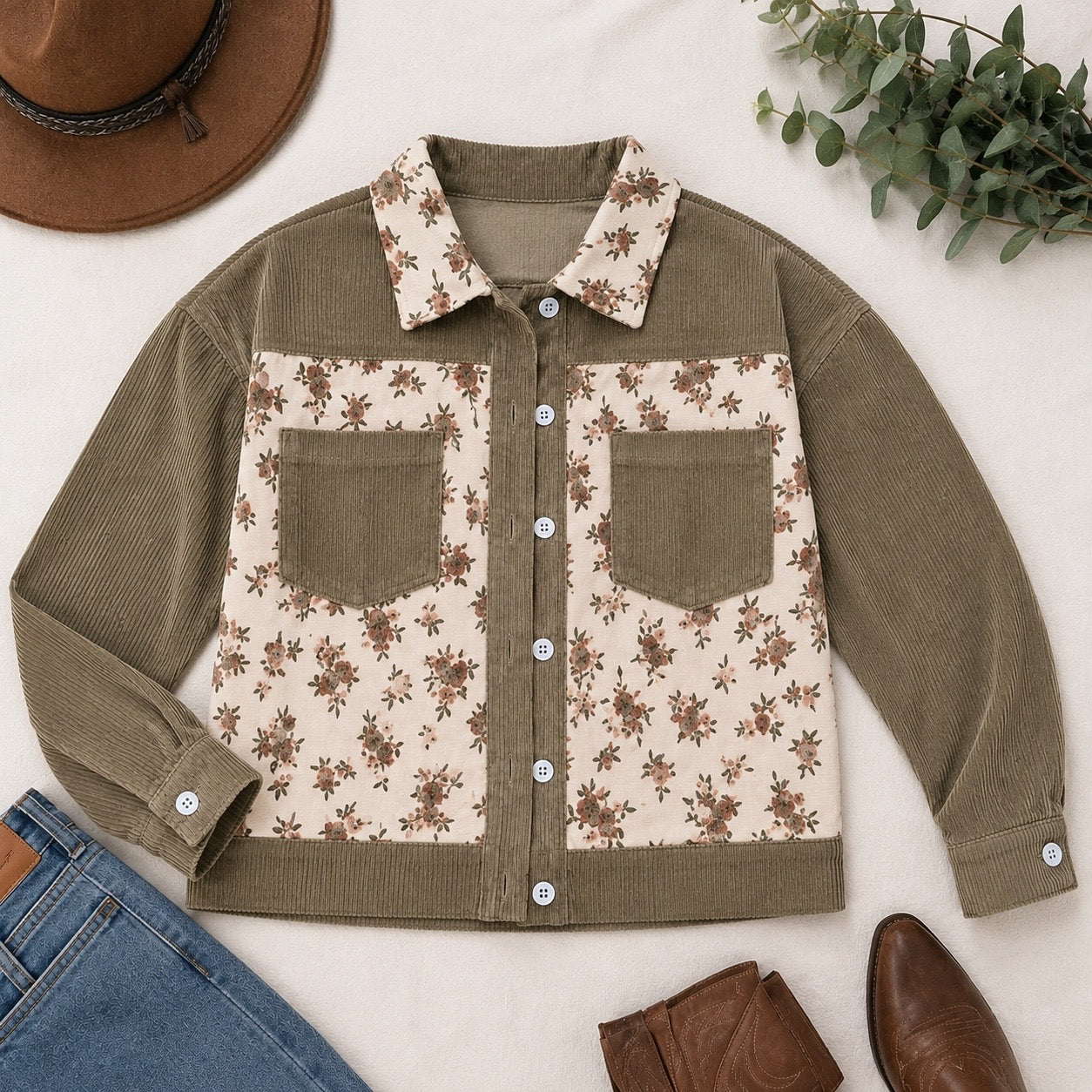 Green Floral Corduroy Jacket