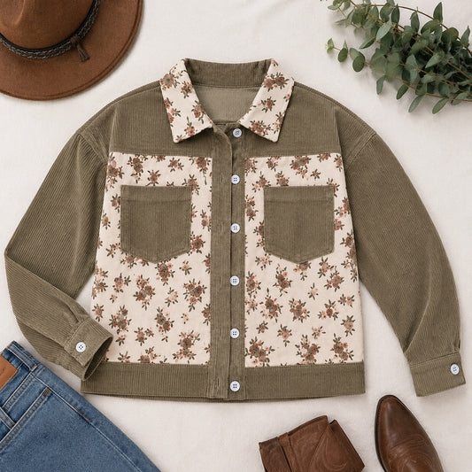 Green Floral Corduroy Jacket