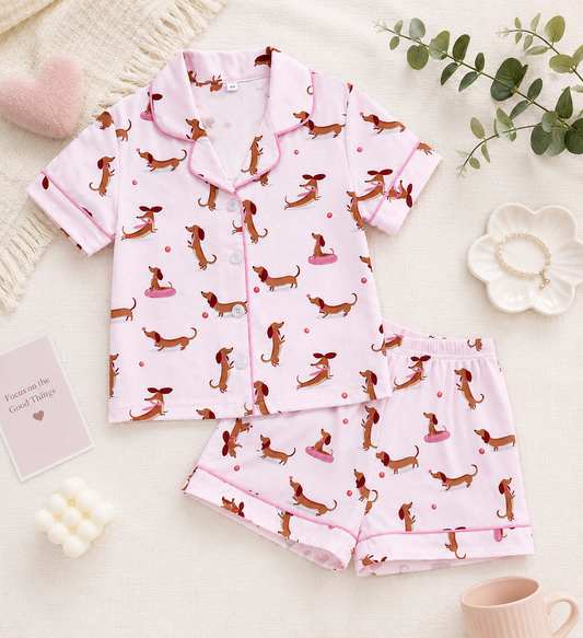 Kids Pink Dog Pj Set