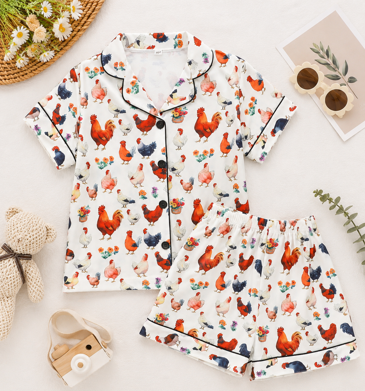 Kids Floral Chicken Pj Set