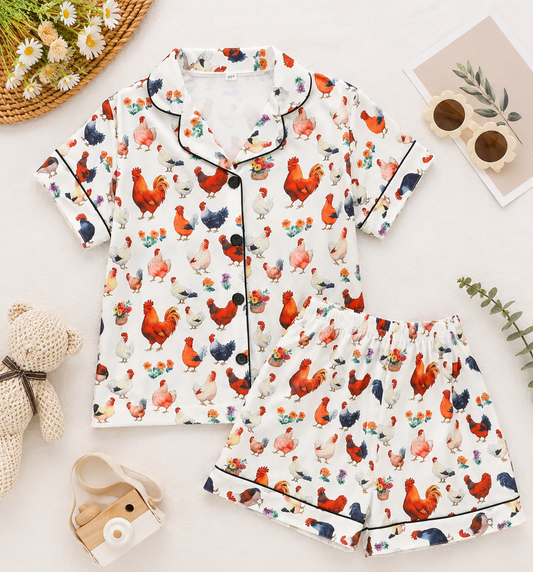 Kids Floral Chicken Pj Set