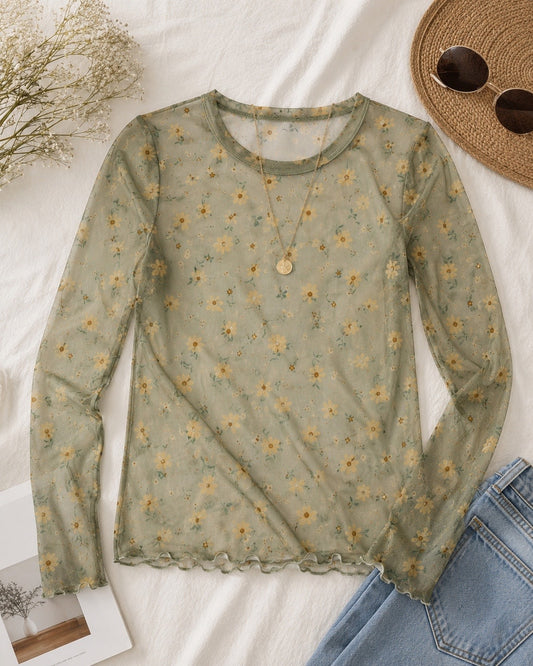 Semi Sheer Lace Flower Top