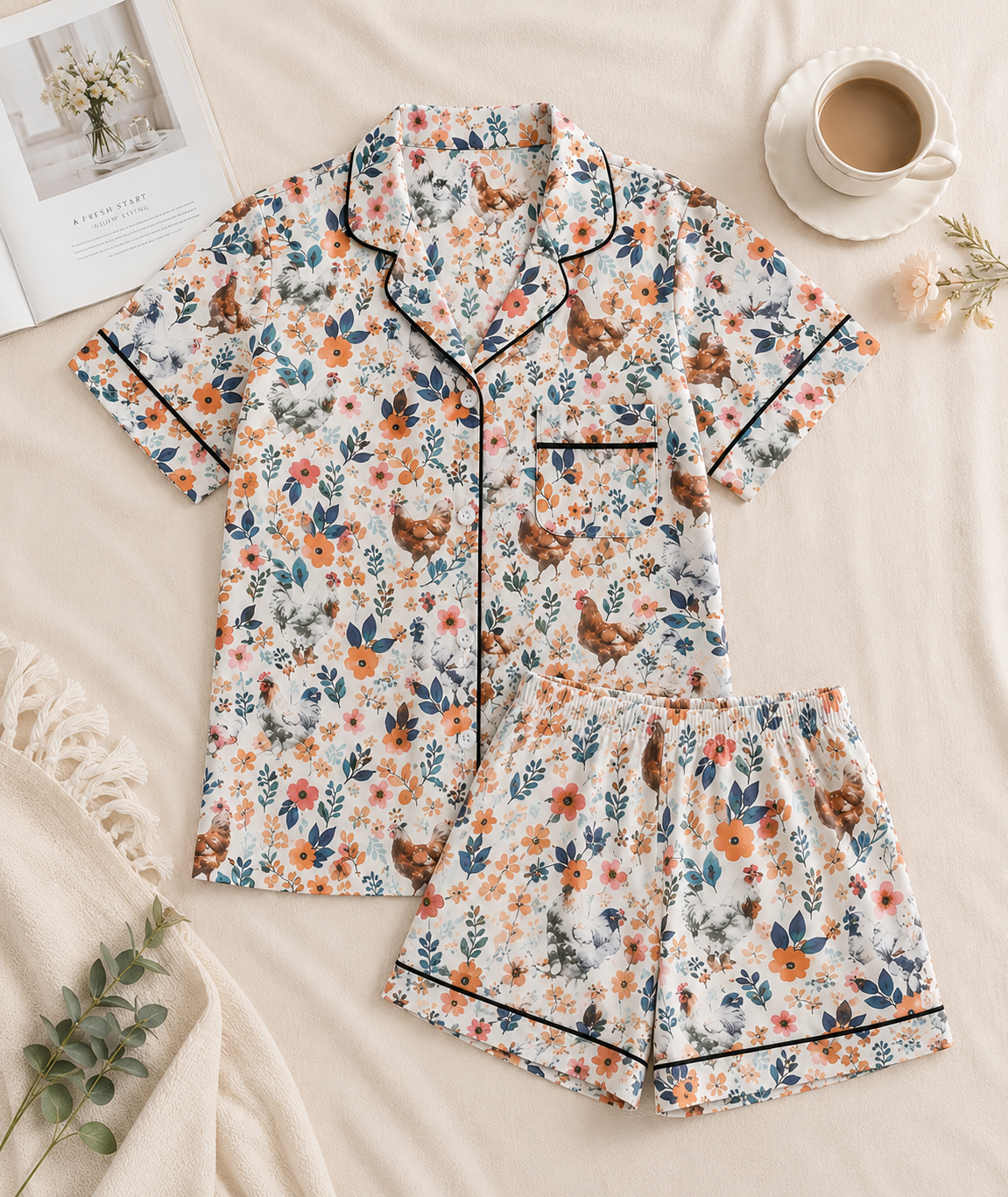 Floral Chicken Pj Set