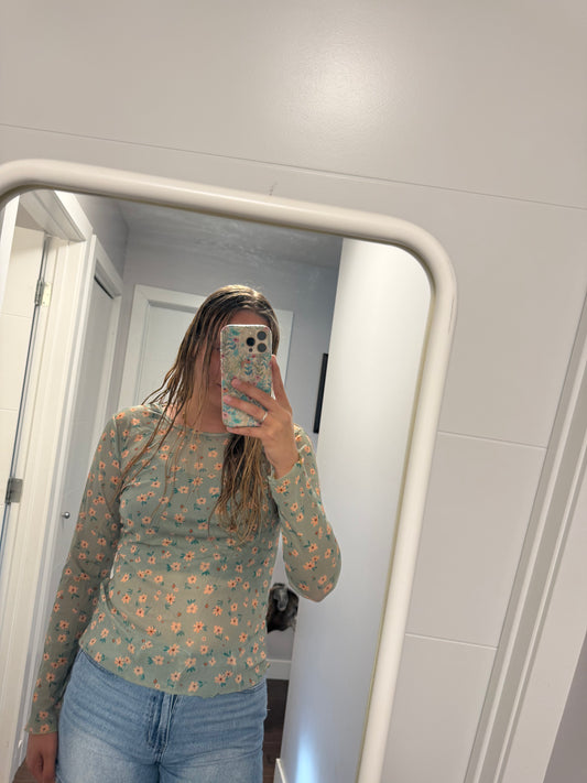 Semi Sheer Lace Flower Top